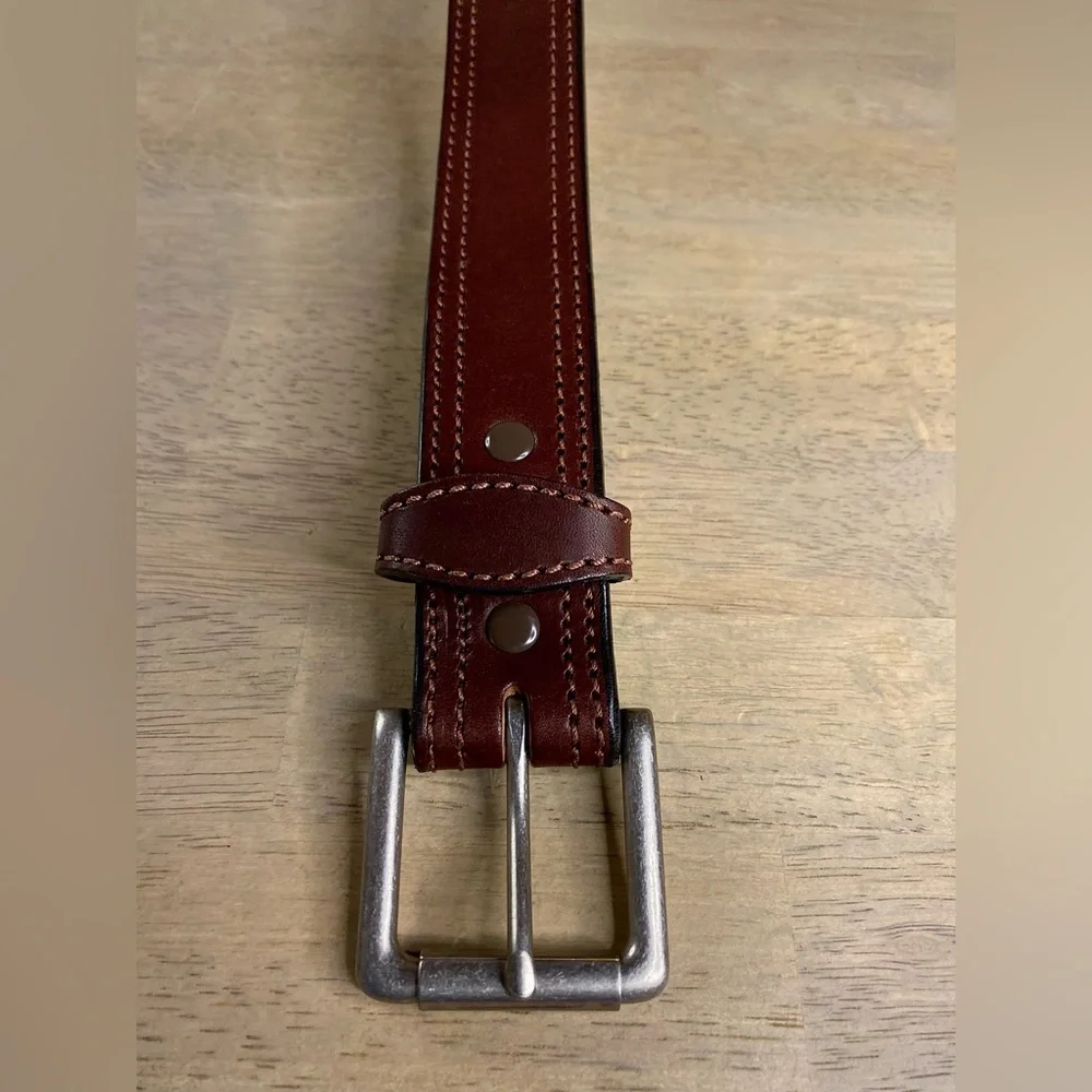 Amish Made Handcrafted Men's Stitched Brown Leather Belt Made in USA Retails $89